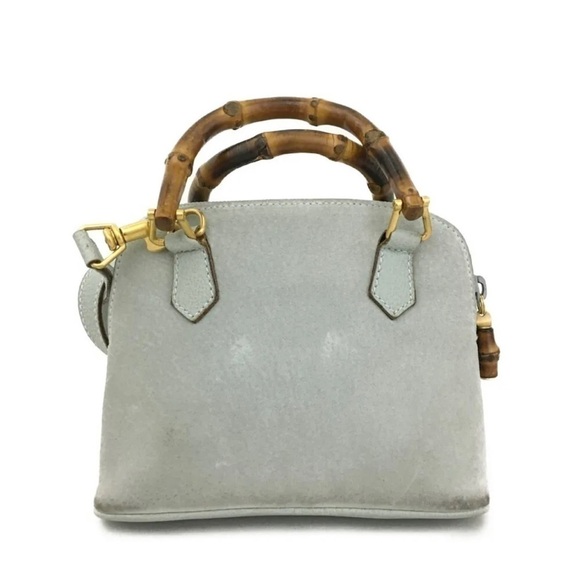 GUCCI Bamboo Handle Gray Suede Mini Hand bag/shoulder bag - Picture 6 of 17